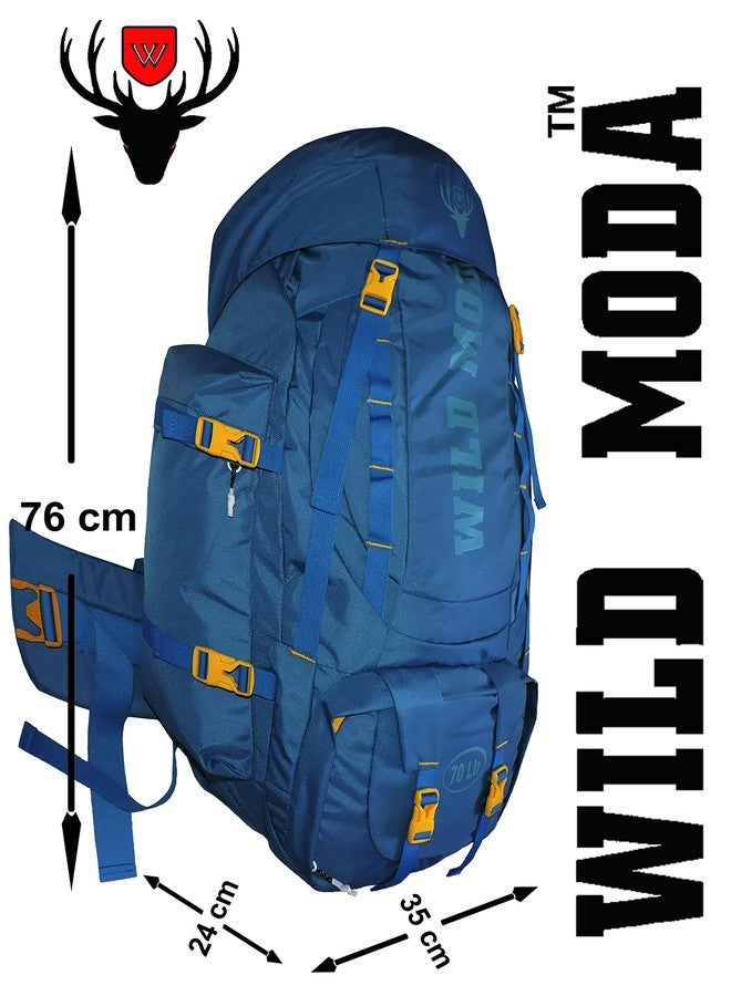 WILD MODA 70 LT WATERPROOF HIKING AND TREKKING BAG WITH LAPTOP COMPARTMENT (Blue & Black) - Image 5